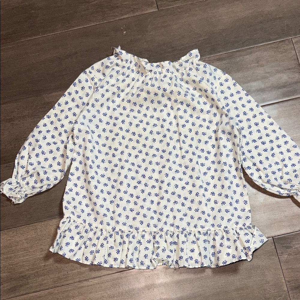 Vintage Blue & White Floral Ruffle Mini Dress / Tunic Size 2T